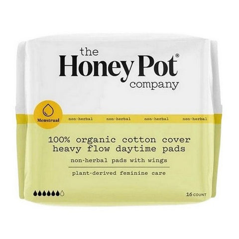 The Honey Pot, Organic Non Herbal Heavy Flow Menstrual Pads With Wings, 16 Count