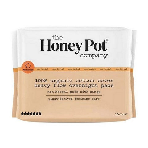 The Honey Pot, Organic Non Herbal Overnight Heavy Flow Menstrual Pads With Wings, 16 Count