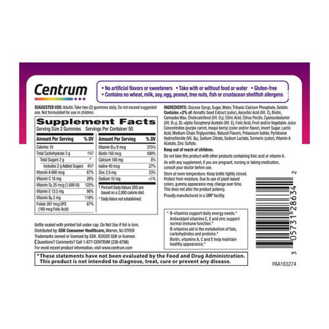 Caltrate, Centrum Women Multigummies Assorted Natural Fruit Flavors, 100 Count