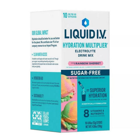Liquid I.V, Rainbow Sherbet Hydration Multiplier Sugar Free, 10 Count