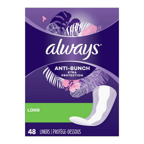 Always Discreet, Anti Bunch Xtra Protection Liners Long Unscented, 48 Count (Case Of 6)
