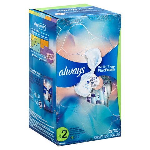 Always Discreet, Infinity Flexfoam Pads With Flexi Wings Size 2 Heavy Flow Unscented, 32 Count (Case Of 6)