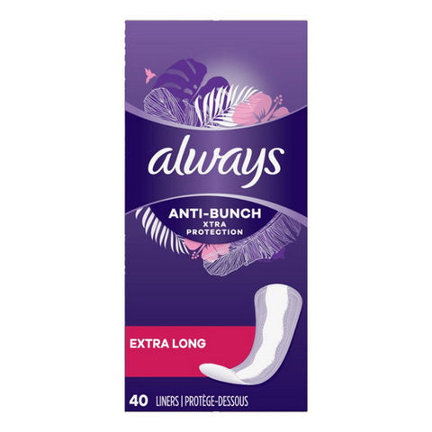 Always Discreet, Anti Bunch Extra Protection Liners Extra Long Unscented, 40 Count (Case Of 12)