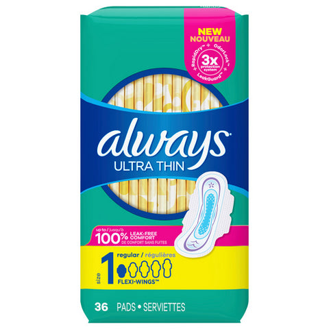 Always Discreet, Ultra Thin Pads With Flexi Wings Size 1 Regular Unscented, 36 Count (Case Of 6)