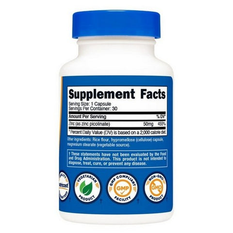 Nutricost, Zinc Picolinate Capsules, 50 Mg, 30 Caps