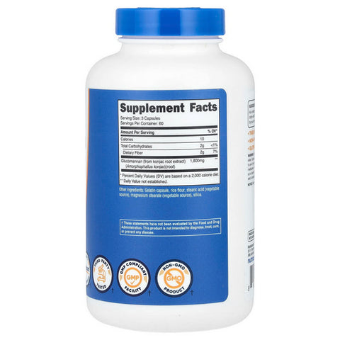Nutricost, Glucomannan Capsules, 600 Mg, 180 Count