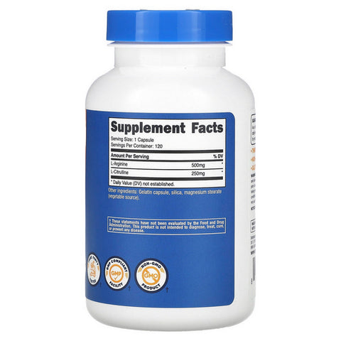 Nutricost, L-Arginine + L-Citrulline Capsules, 750 Mg, 120 Count