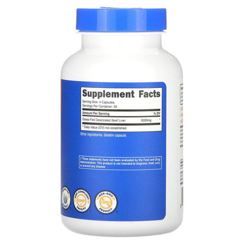 Nutricost, Grass-Fed Desiccated Beef Liver, 750 Mg, 120 Caps