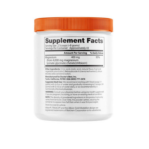 Doctors Best, High Absorption Magnesium Powder Lysinate Glycinate Fruit Punch, 340 Grams