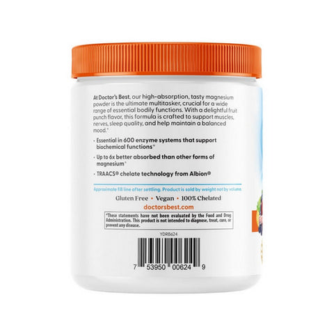 Doctors Best, High Absorption Magnesium Powder Lysinate Glycinate Fruit Punch, 340 Grams