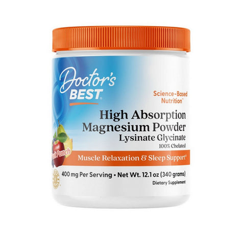 Doctors Best, High Absorption Magnesium Powder Lysinate Glycinate Fruit Punch, 340 Grams