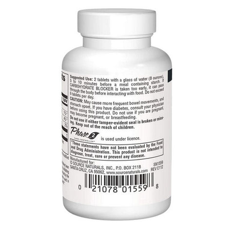 Source Naturals, Phase 2 Carbohydrate Blocker, 500 mg, 30 Tabs