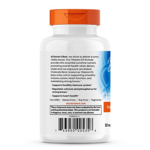 Doctors Best, Vitamin D3, 50 Mcg, 180 Veggie Softgels