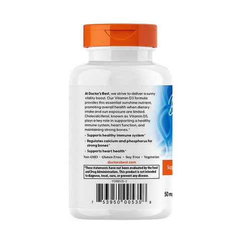 Doctors Best, Vitamin D3, 50 Mcg, 180 Veggie Softgels