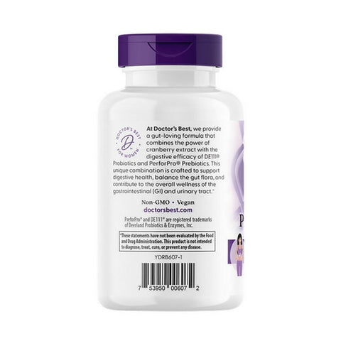 Doctors Best, Women's Digestive Probiotic Prebiotic with Cranberry, 30 Veg Caps
