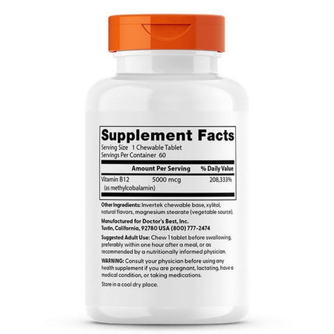 Doctors Best, Chewable Fully Active B12, 5000 mcg, 60 Tablets