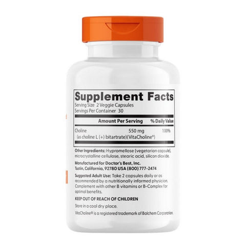 Doctors Best, Choline L-Bitartrate with VitaCholine, 550 Mg, 60 VegCaps