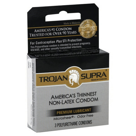 Trojan, Lubricated Polyurethane Condoms, 3 Count (Case Of 6)