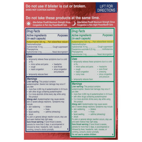 Alka-Seltzer, Power Max Cough Sinus Cold Day And Night Liquid Gel Capsules, 24 Count (Case Of 3)