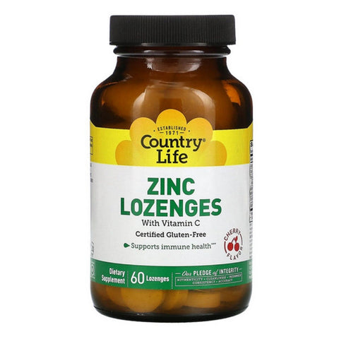 Country Life, Zinc Lozenges + Vitamin C Cherry Flavor NF, 23 MG, 60 Loz