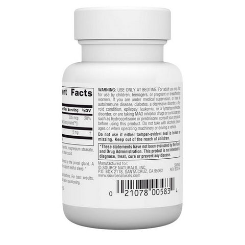 Source Naturals, Melatonin, 5 mg, Sublingual Peppermint 100 Tabs
