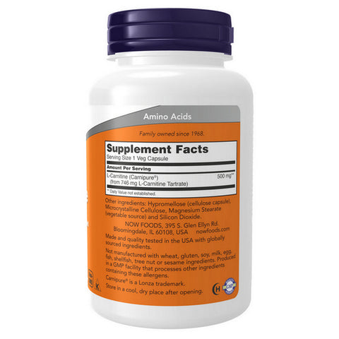 Now Foods, L-Carnitine, 500 mg, 180 Caps
