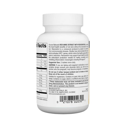 Source Naturals, Red Wine Extract, W/resveratrol Tabs 60 Tabs