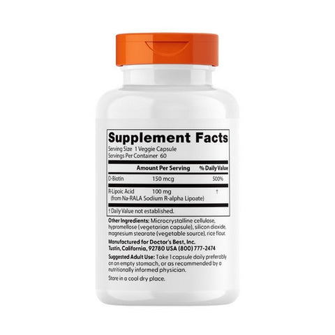 Doctors Best, Best Stabilized R- Lipoic Acid, 100 mg, 60 Veggie Caps