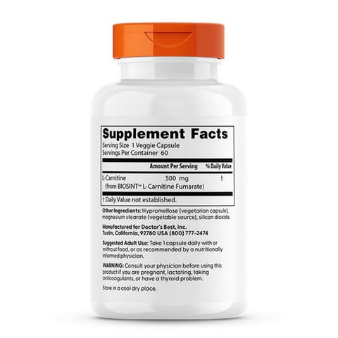 Doctors Best, L-Carnitine Fumarate featuring Sigma Tau Carnitine, 855 mg, 60 Veggie Caps