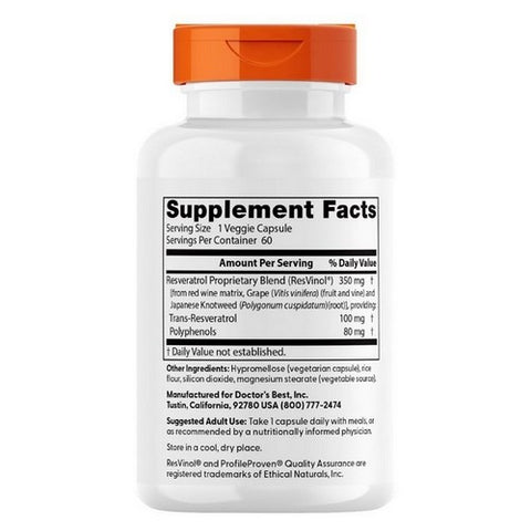 Doctors Best, Best Trans Resveratrol 100 Featuring Resvinol-25, 60 Veggie Caps