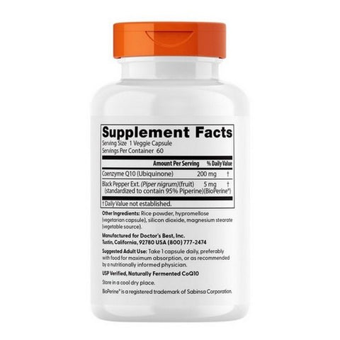 Doctors Best, High Absorption CoQ10 With BioPerine, 200 mg, 60 Veggie Caps