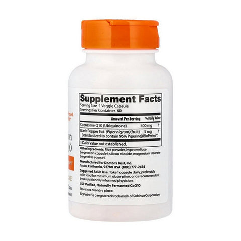 Doctors Best, High Absorp CoQ10 with Bioperine, 400 mg, 60 Veggi Caps