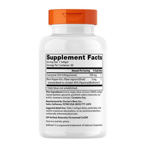 Doctors Best, High Absorption CoQ10 with Bioperine, 100 mg, 60 Softgels