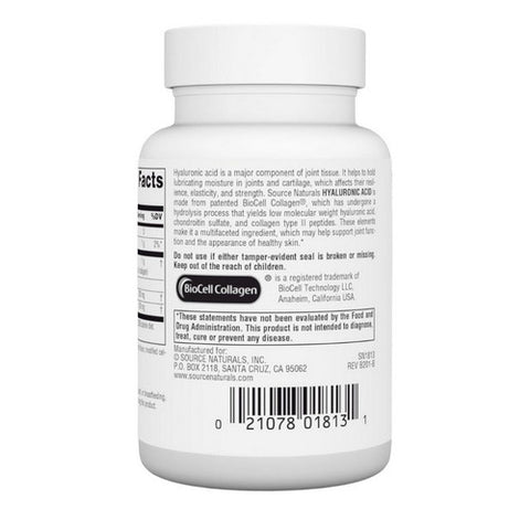 Source Naturals, Hyaluronic Acid, 100 mg, 30 Tabs