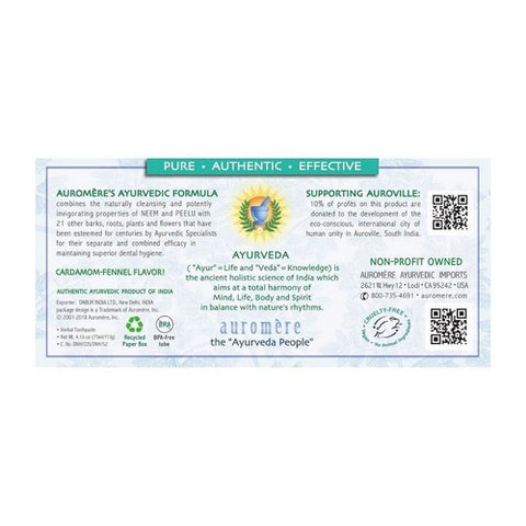 Auromere, Ayurvedic Toothpaste, Non-foaming Sls Free 4.16 Oz