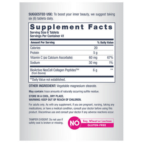 Neocell Laboratories, Collagen Peptides Grass Fed + Vitamin C, 250 Tabs