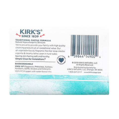 Kirk's Natural Products, Castile Bar Soap Fragrance Free, 4 Oz