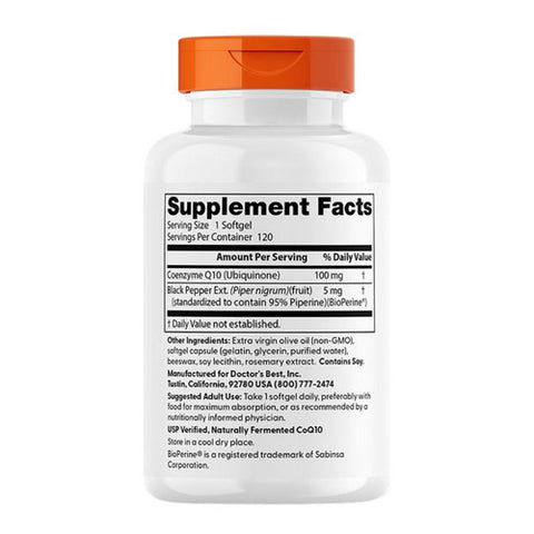 Doctors Best, High Absorption CoQ10 with Bioperine, 100 mg, 120 Softgels
