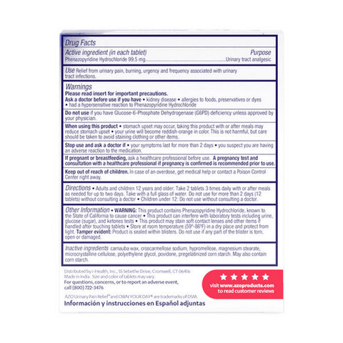Azo, Standard Maximum Strength Tablets For Urinary Pain Reliever, Box Of 1