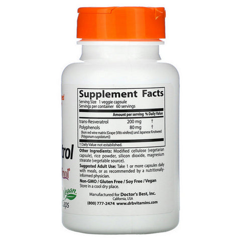 Doctors Best, Trans-Resveratrol 200 with ResVinol-25, 60 Veggie Caps