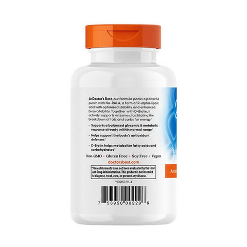 Doctors Best, Stabilized R-Lipoic Acid with BioEnhanced Na-RALA, 100 mg, 180 Veggi Caps