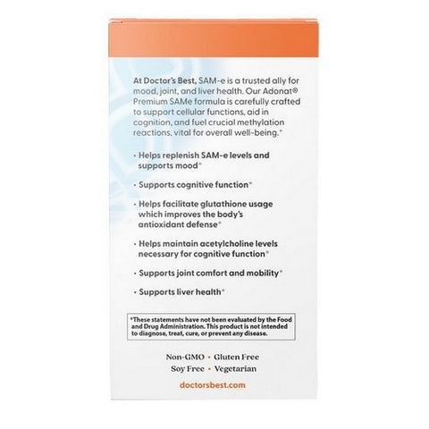 Doctors Best, SAM-e Double-Strength, 400 Mg, 60 Enteric Coated Tablets