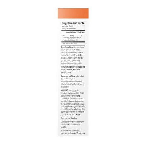 Doctors Best, SAM-e Double-Strength, 400 Mg, 60 Enteric Coated Tablets