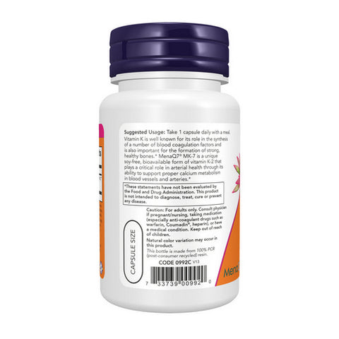 Now Foods, MK-7 Vitamin K-2, 100 mcg, 60 vcaps