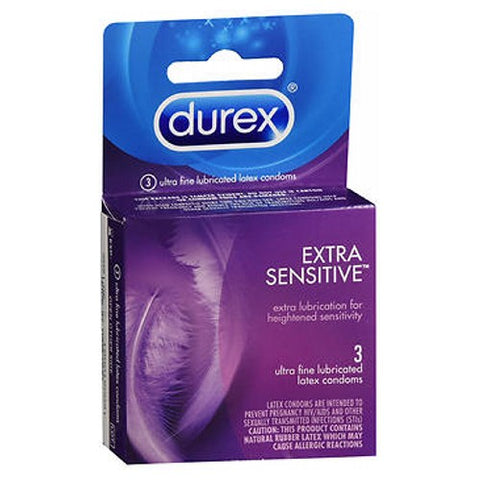 Durex, Extra Sensitive Lubricated Latex Condoms, 3 Count