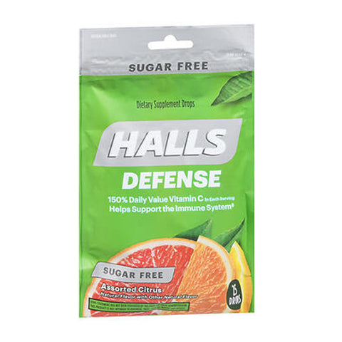 Halls, Defense Vitamin C Drops Sugar Free, Assorted Citrus 25 each