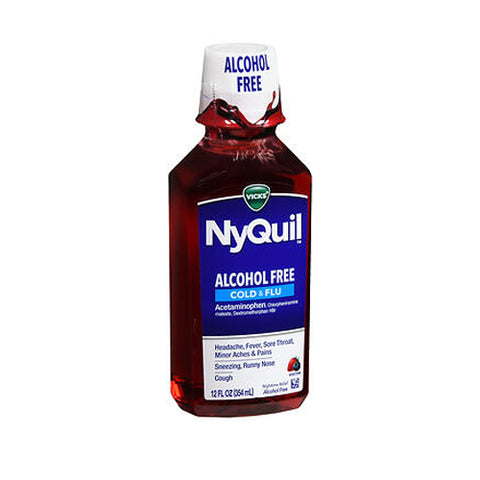 Vicks, Nyquil Alcohol Free Cold And Flu Nighttime Relief Liquid, Soothing Berry Flavor 12 Oz