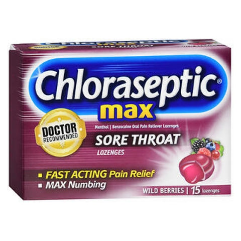 Chloraseptic, Max Sore Throat Lozenges, Wild Berries 15 each