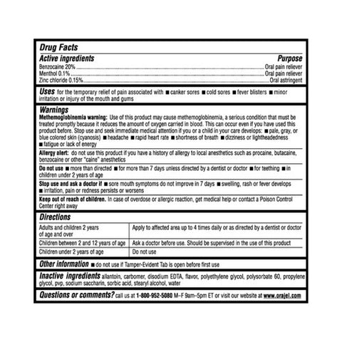 Orajel, Mouth Sore Pain Relief Gel, 0.18 oz