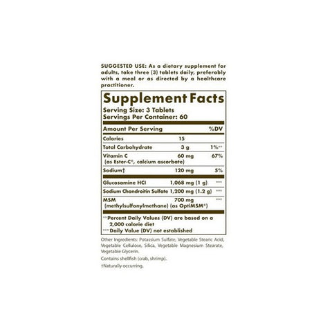 Solgar, Extra Strength Glucosamine Chondroitin MSM with Ester-C, 180 Tabs